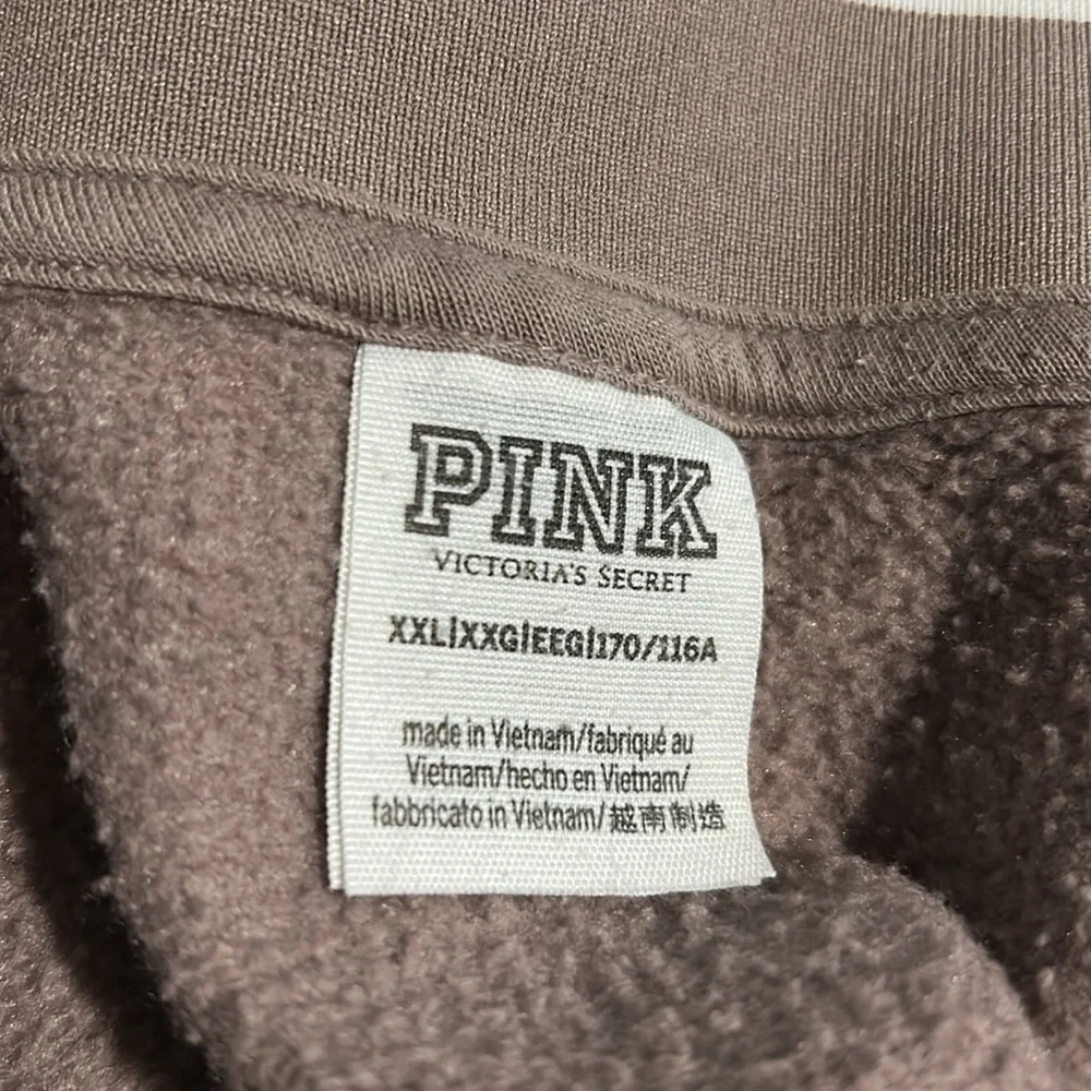 Pink v neckline cropped sweatshirt in mauve brown fleece long sleeves Sz xxl - Picture 2 of 8